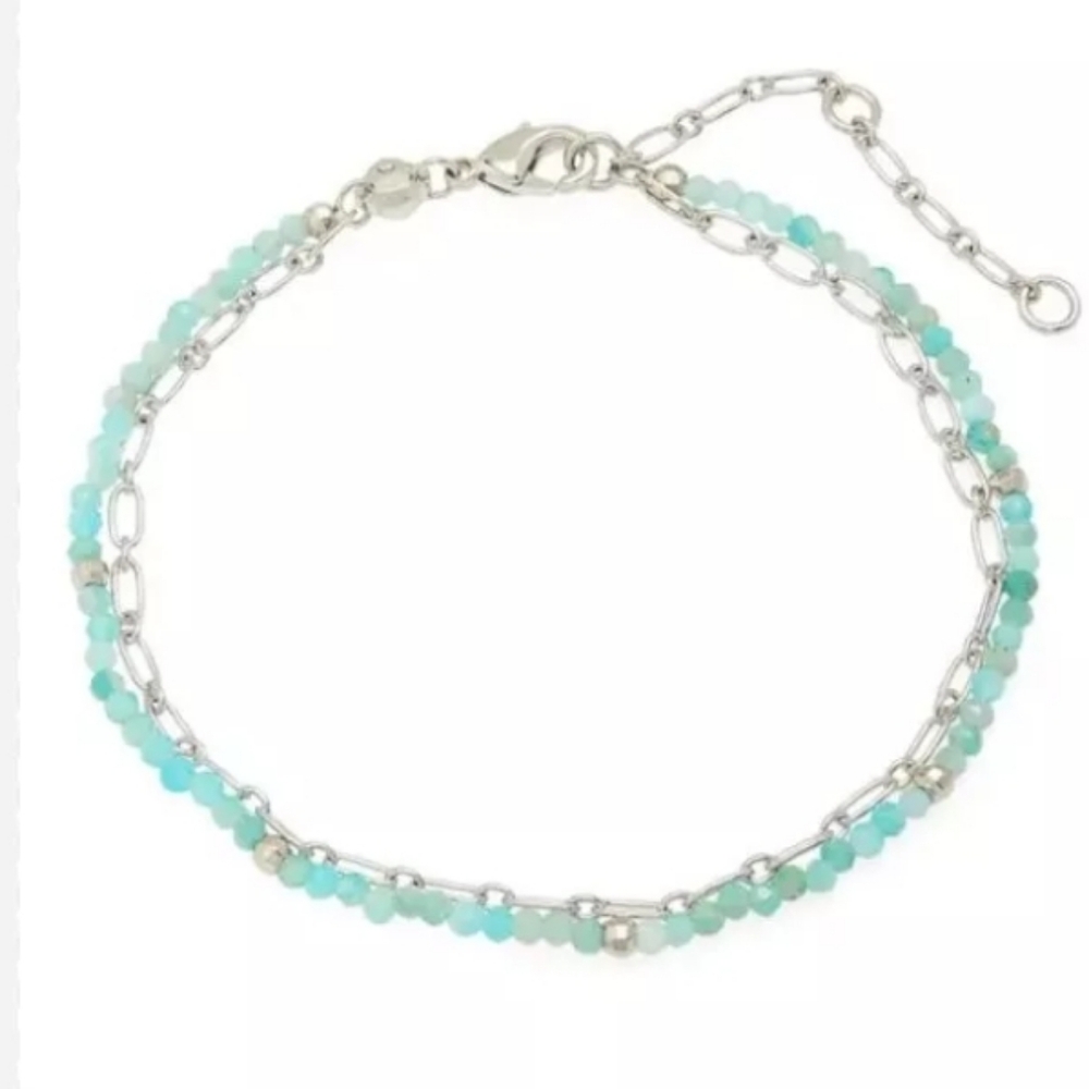 NWT KENDRA SCOTT Camry Beaded Bracelet In Teal Amazonite & Rhodium